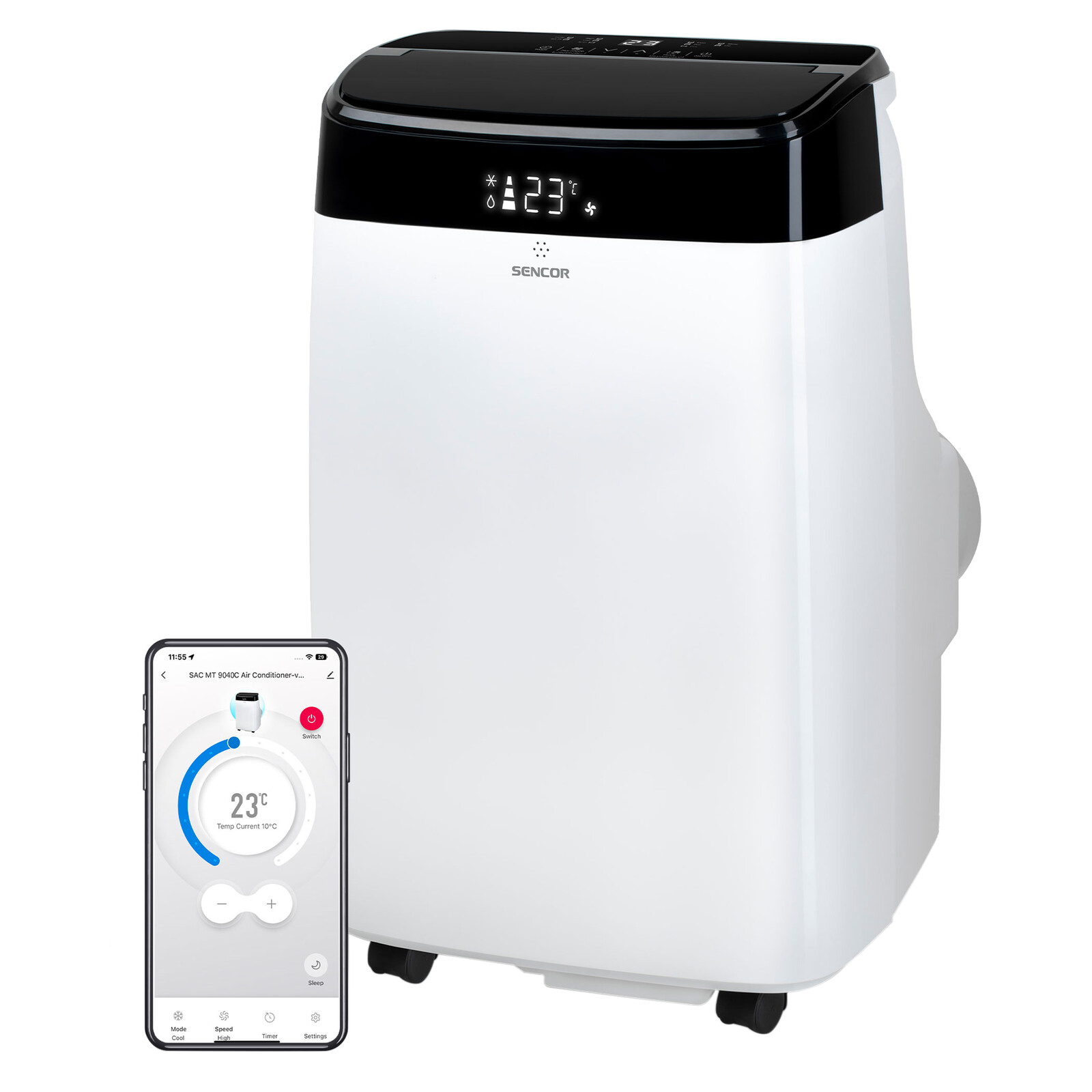 Sencor SAC MT9040C Mobilná klimatizácia Wi-Fi StrongPack Kompaktný a priestorovo úsporný dizajn skrýva efektívny výkon konštrukcie Dual Motor.