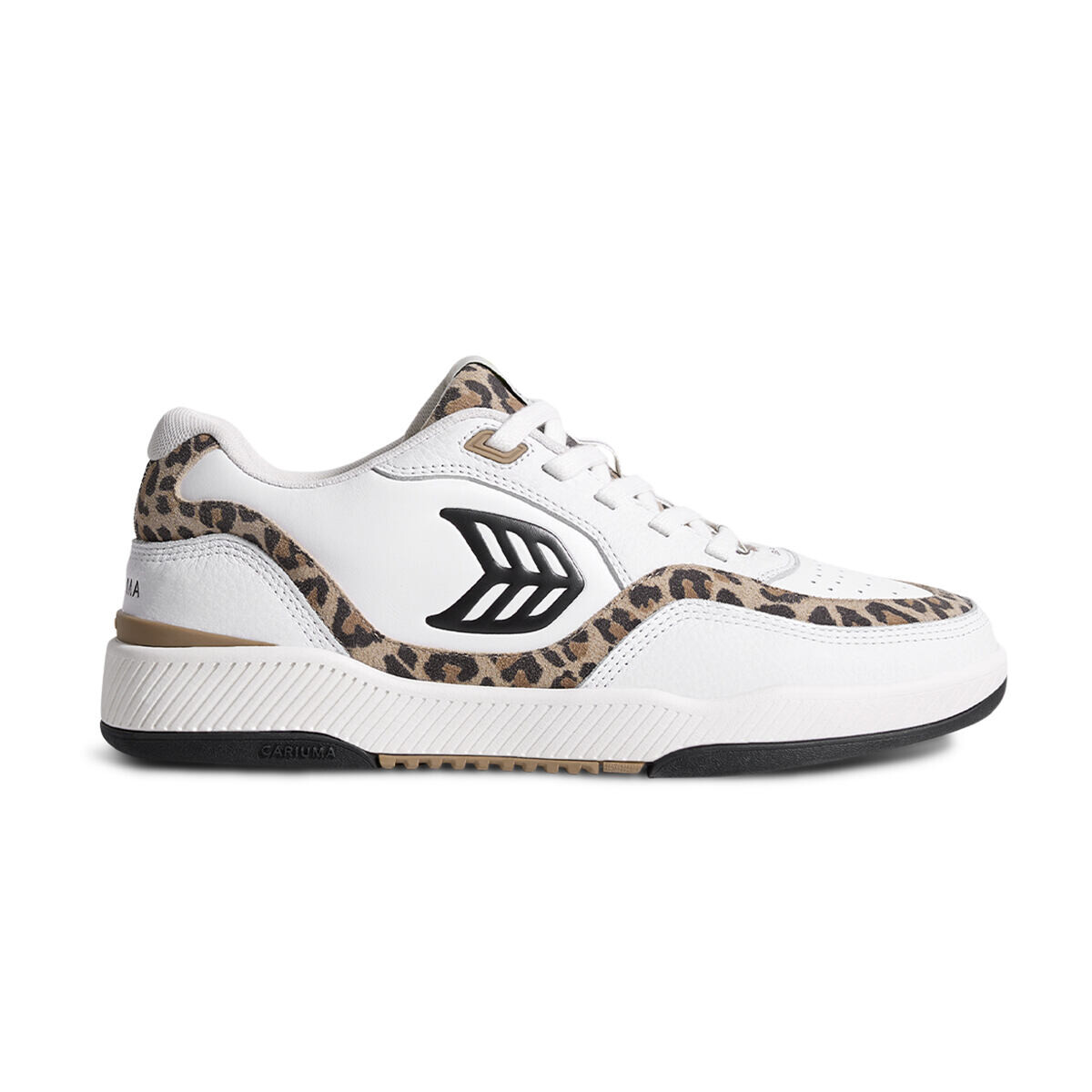 Dámské volnočasové boty Cariuma UBA White Leather Leopard Print Suede Black Logo Sneaker