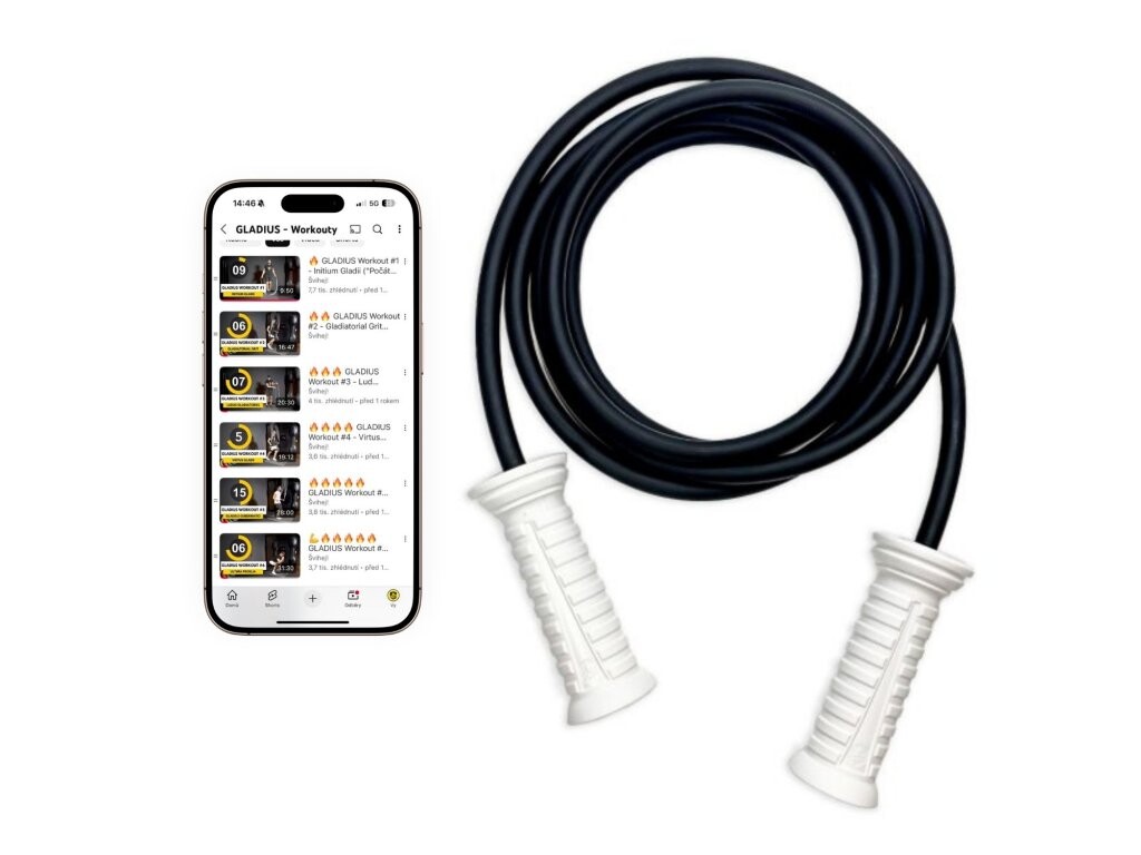 Gladius Rope - Záťažové švihadlo pre intenzívny a krátky tréning. Posilňuj celé telo. Gladius Rope: Lanko: čierne, Rukoväte: biele