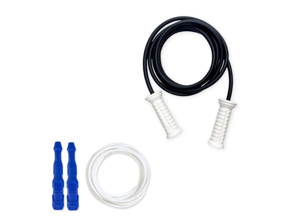 Súprava Sila a Kondícia – Gladius + Ninja | Švihej.sk Gladius Rope: Lanko: čierne, Rukoväte: biele, Ninja Rope farby: Rukoväte: modré, Lanko: biele 5mm