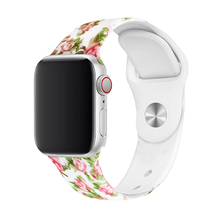 Remienok s potlačou na Apple Watch - Ružový sad Veľkosť: 42/44/45/46/49mm, Obvod: S-M (menší až stredný obvod zápästia), Farba: Biela