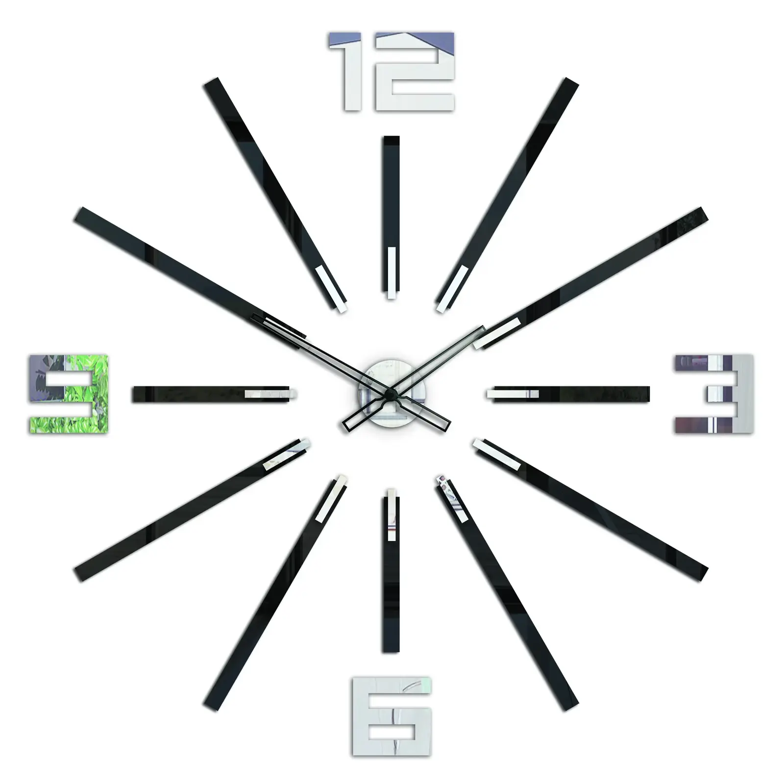 Nástěnné samolepící hodiny Big 115 cm zrcadlové/černé