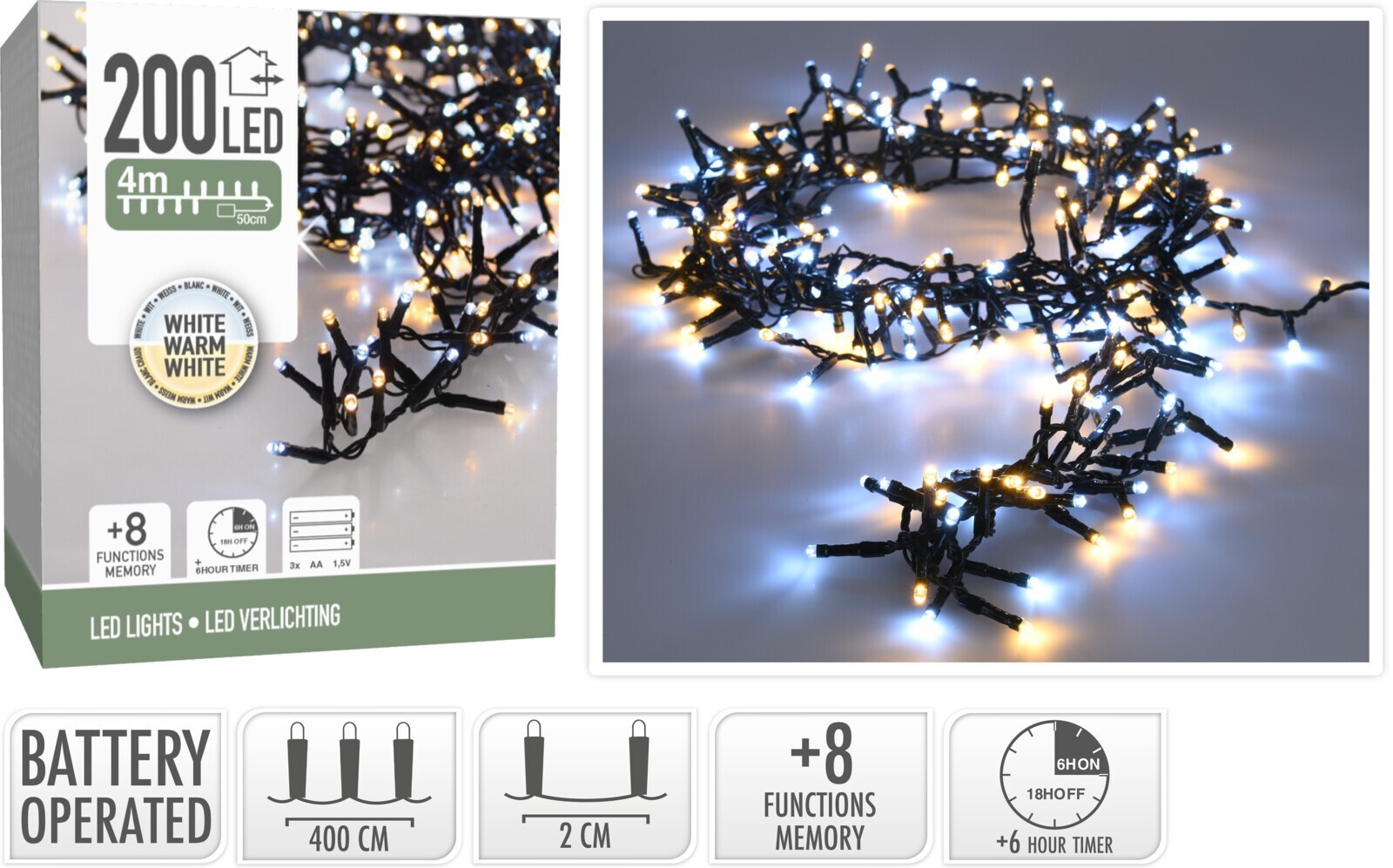 Světelný LED řetěz s časovačem Carpenter 400 cm teplý/studený bílý