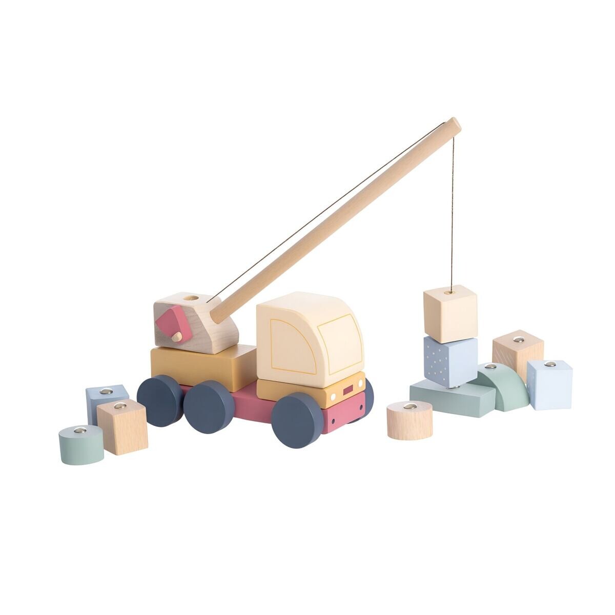 Cubika Pastel Autožeriav s magnetom - drevená skladačka 14 dielov