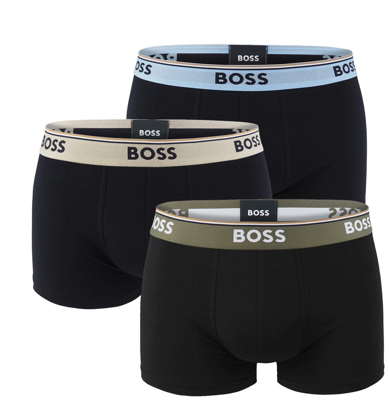BOSS - boxerky 3PACK Power cotton stretch black / blue & sand waist