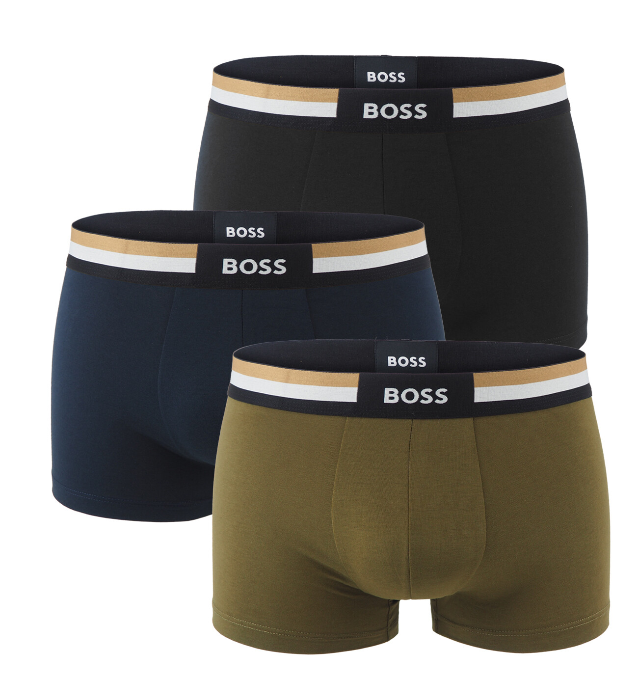 BOSS - boxerky 3PACK eco friendly COOLMAX® with cotton blue & olive tones