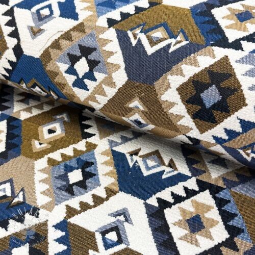 Dekoračná látka jacquard Kilim cobalt havane