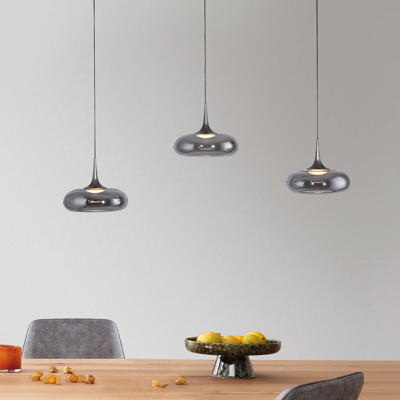 Schöner Wohnen LED závesné svietidlo Posh 3-pl., dymové sklo, 3 000 K