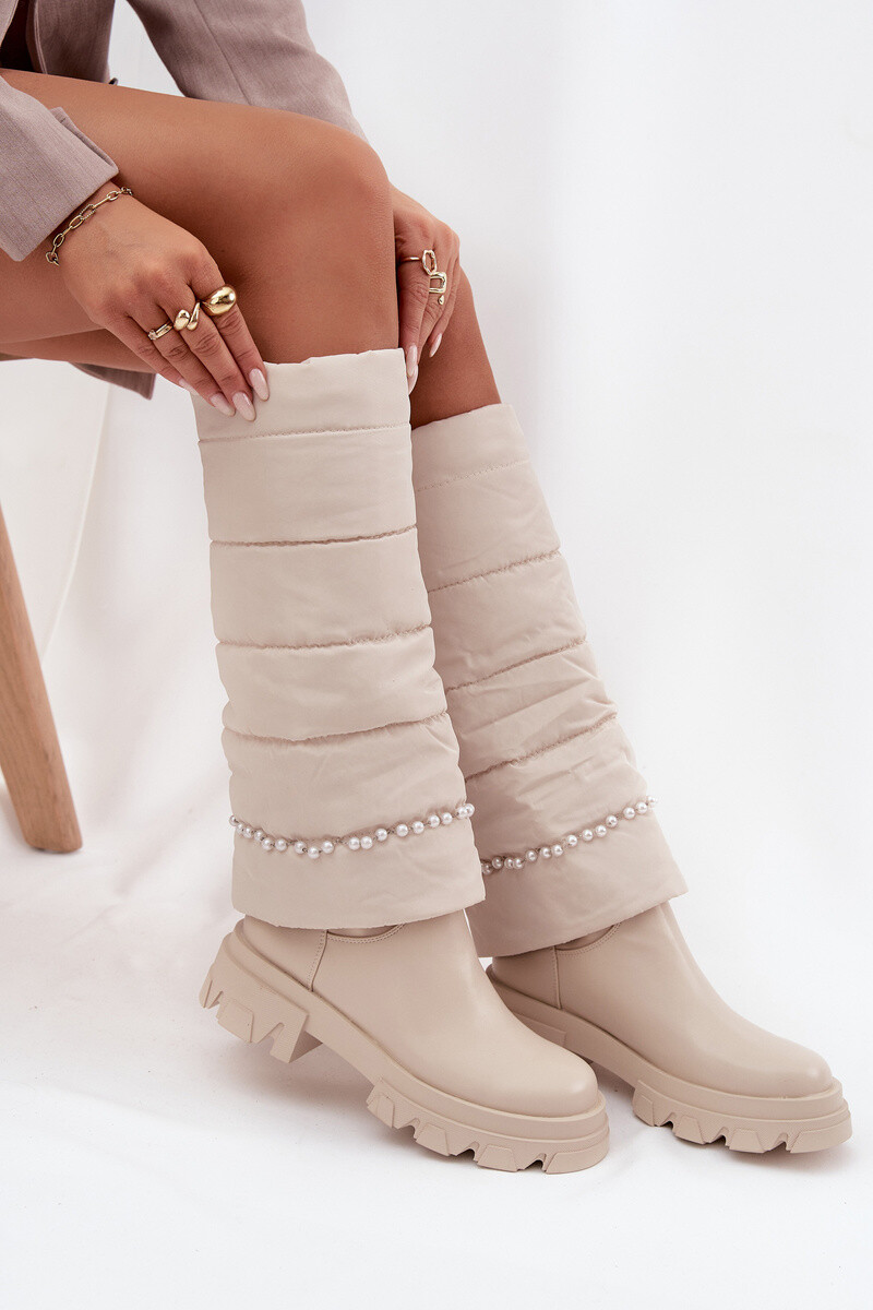 Boto Dámske zateplené čižmy s perličkami svetlomedené Irvette