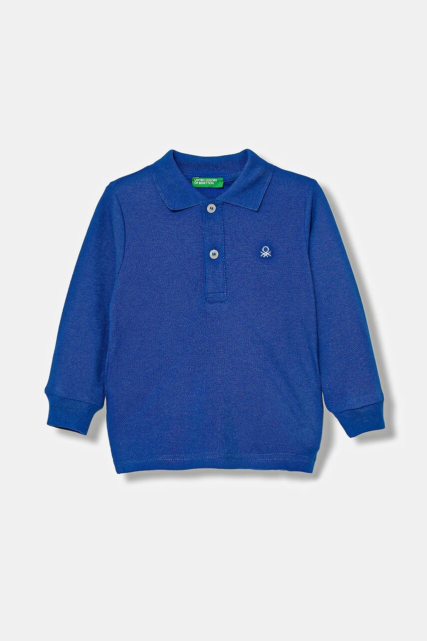 Detská bavlnená polokošeľa United Colors of Benetton modrá farba, jednofarebná, 3089G3009