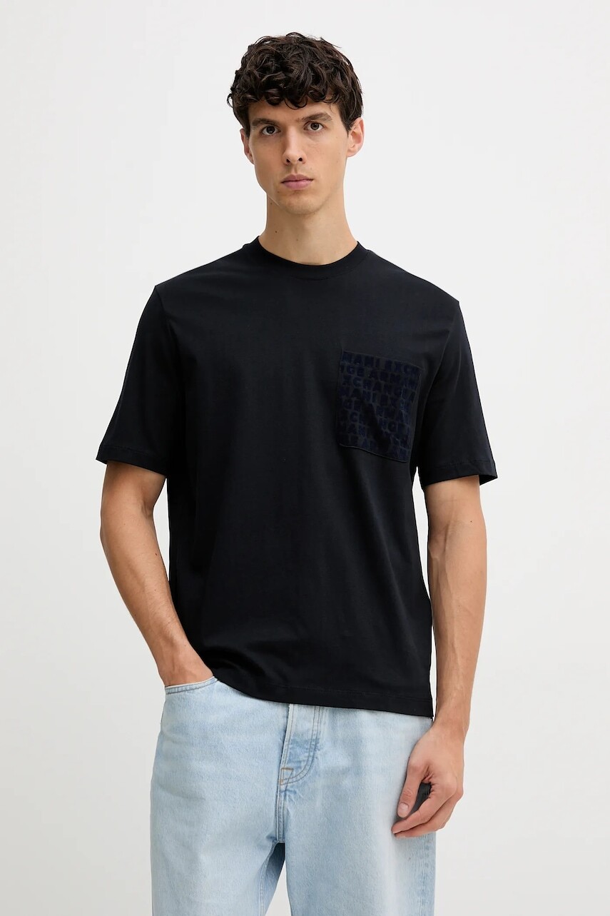 Bavlnené tričko Armani Exchange pánske, tmavomodrá farba, s potlačou, XM001459 AF10362