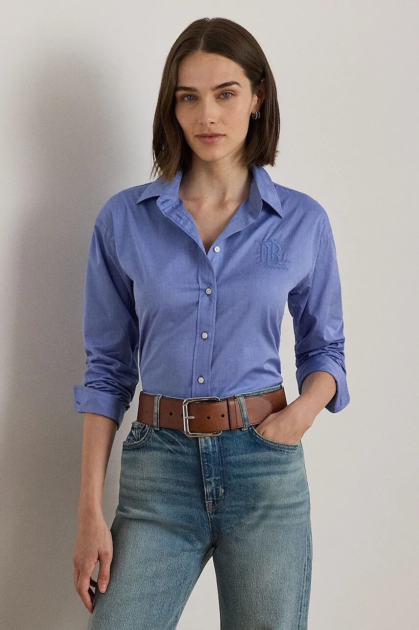 Bavlnená košeľa Lauren Ralph Lauren modrá farba, voľný strih, s klasickým golierom, 200979855