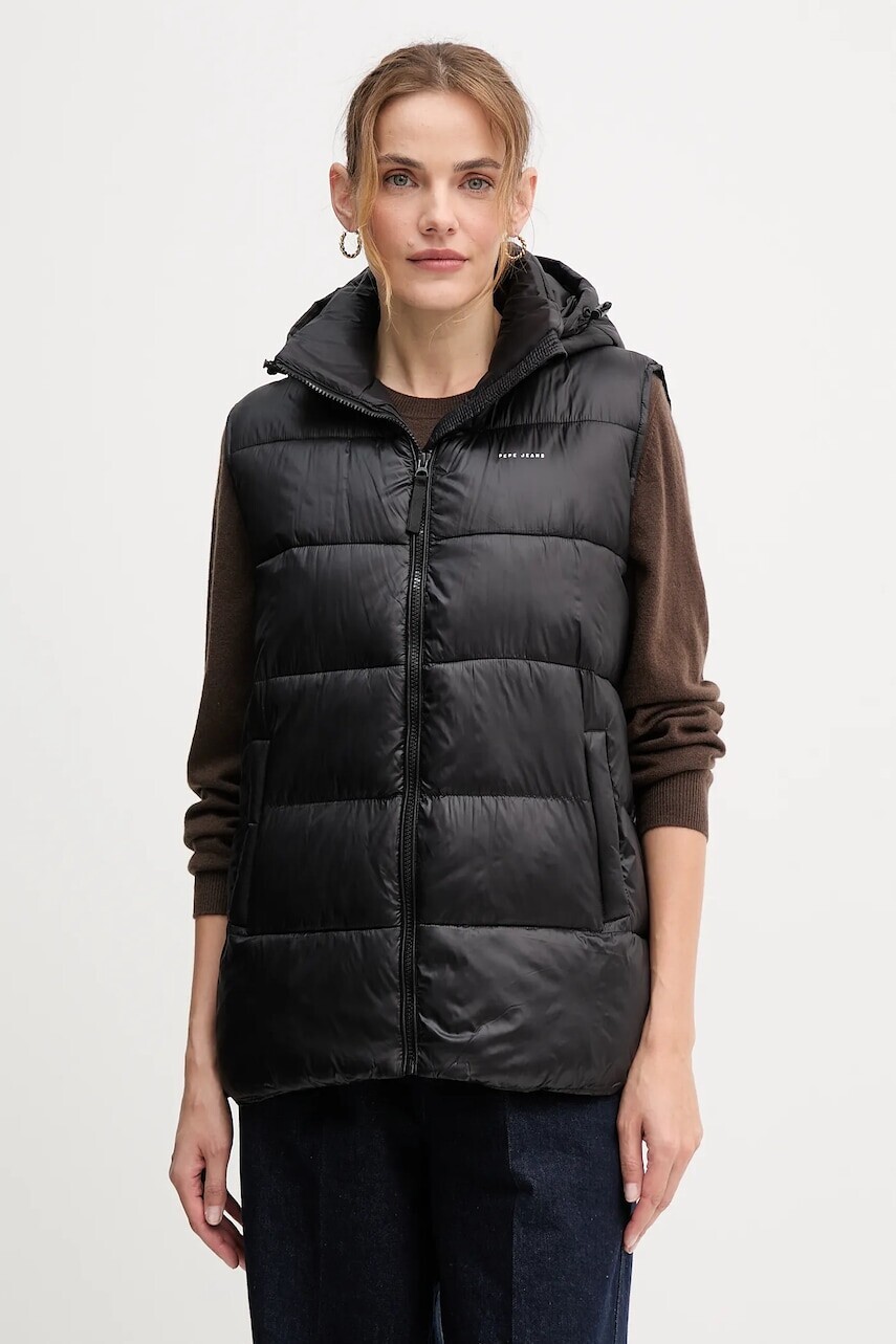 Vesta Pepe Jeans čierna farba, zimná, PL4024359