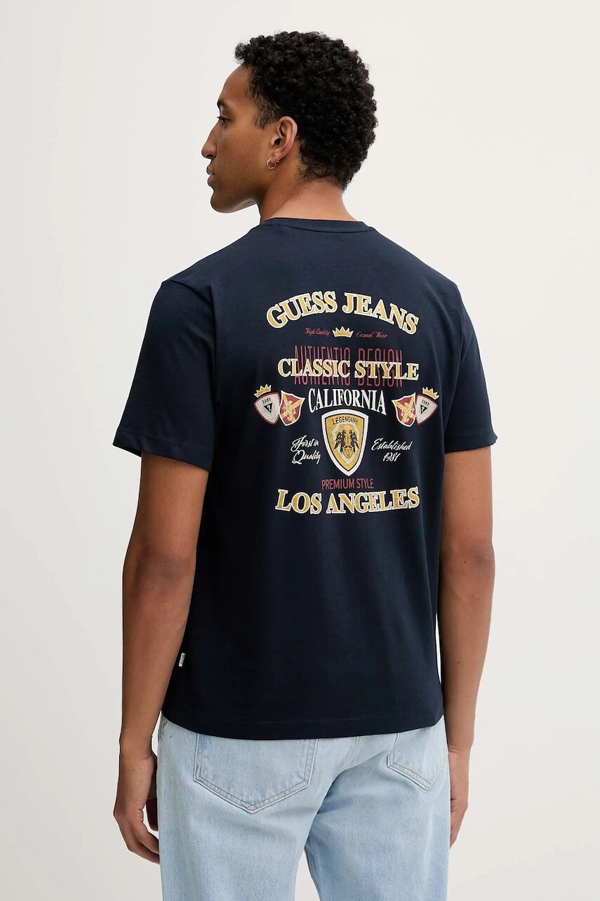 Bavlnené tričko Guess Jeans pánske, tmavomodrá farba, vzorované, M5BI41 K8FQ4