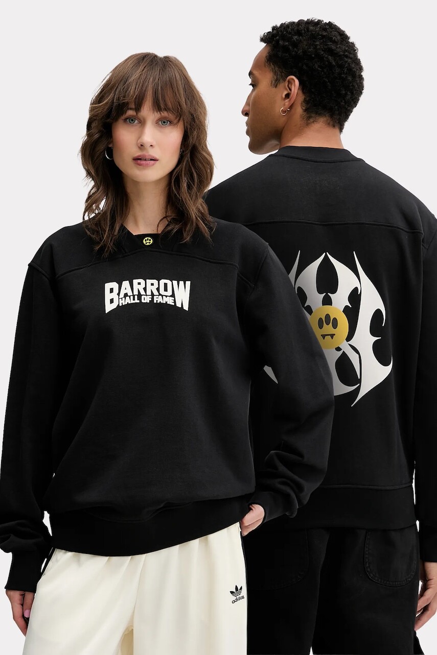 Bavlnená mikina Barrow čierna farba, s kapucňou, s potlačou, F5BWUASW042