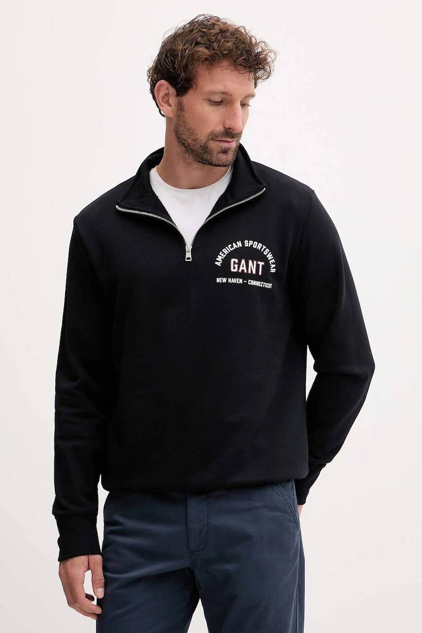 Mikina Gant čierna farba, s potlačou, 2067091