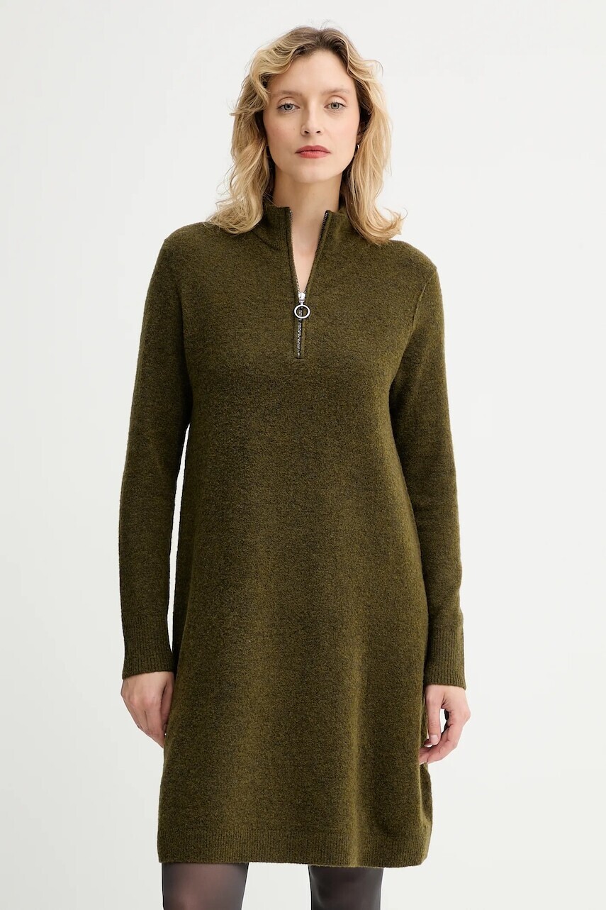 Šaty s prímesou vlny Marc O'Polo zelená farba, mini, rovný strih, 5000006932