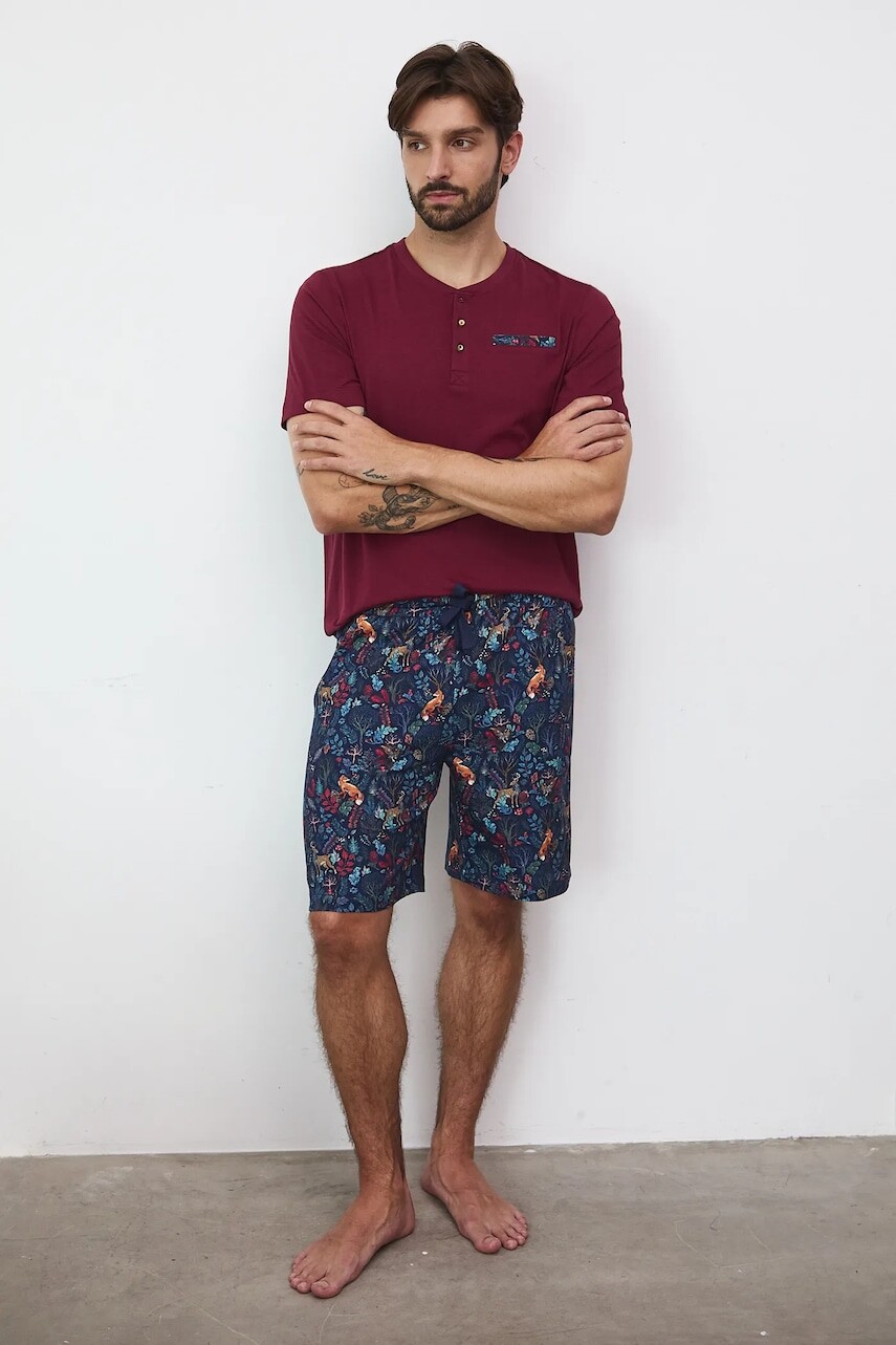 Bavlnené pyžamo Medicine bordová farba, vzorovaná