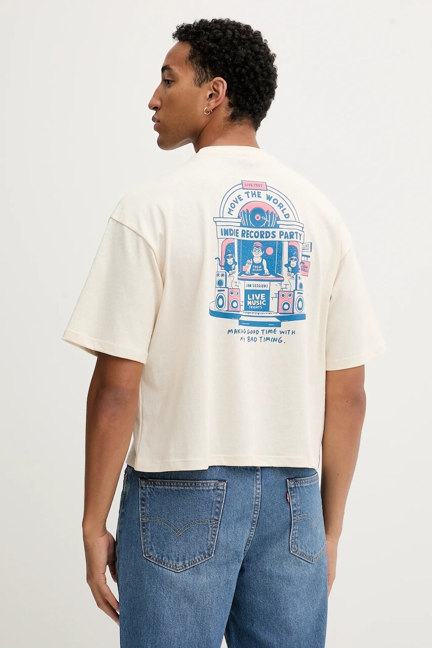 Bavlnené tričko Kaotiko béžová farba, s potlačou, AR028-01S-M002