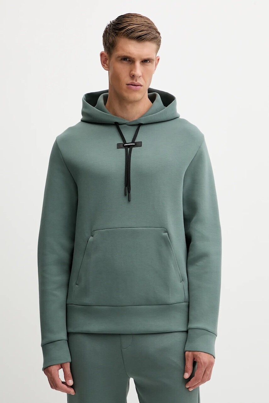 Tréningová mikina On Focus Tech zelená farba, s kapucňou, jednofarebná, 1MF30290153