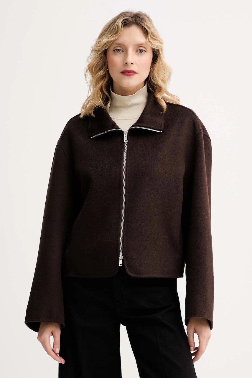 Vlnená bunda Filippa K hnedá farba, prechodná, 28783