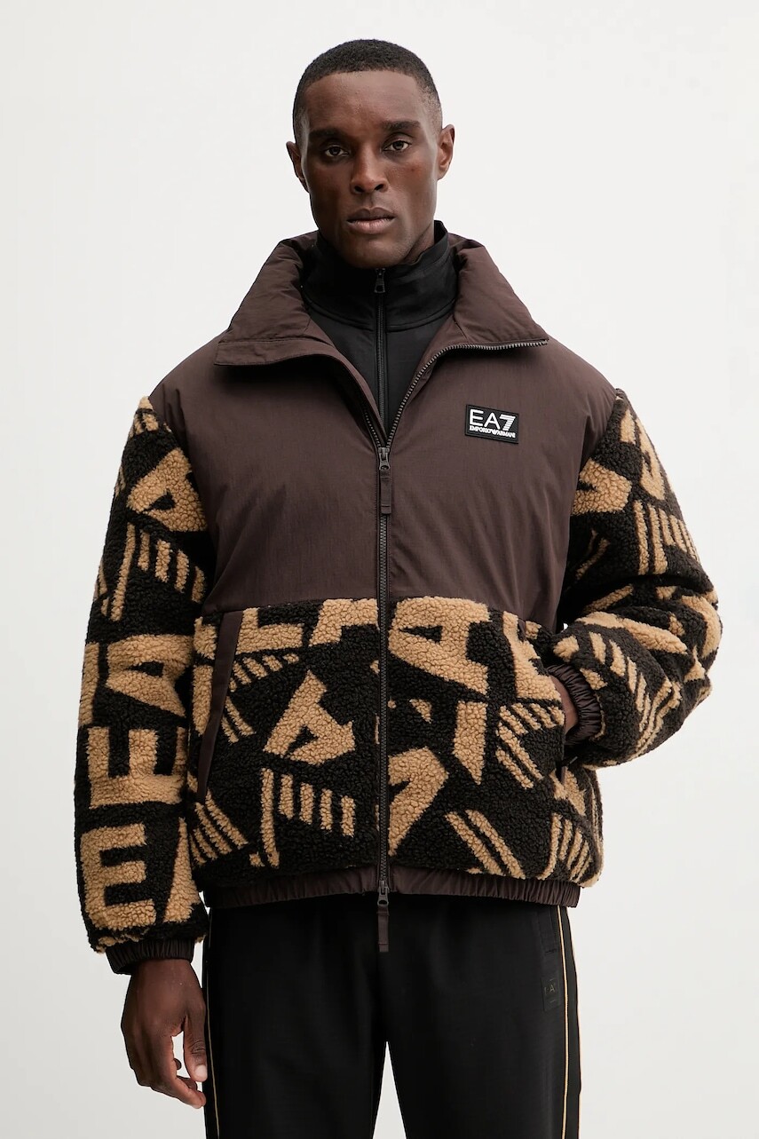 Bunda EA7 Emporio Armani hnedá farba, zimná, oversize, AF16373.7M000720
