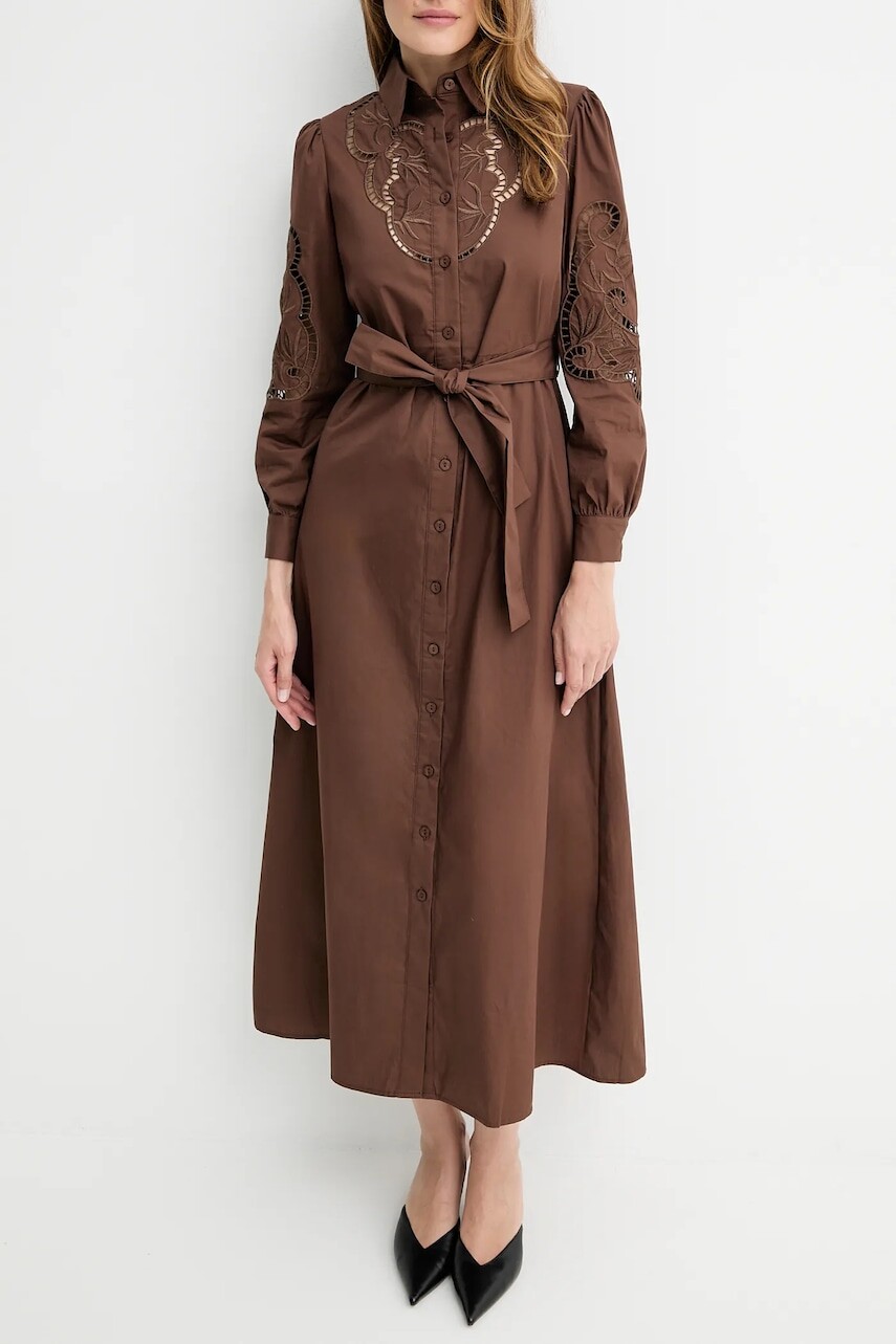 Bavlnené šaty Answear.LAB hnedá farba, maxi, rovný strih
