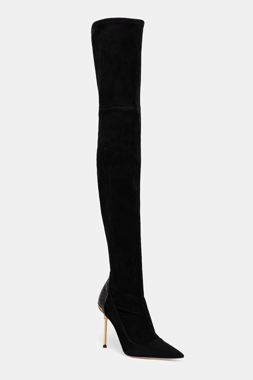 Semišové čižmy Elisabetta Franchi čierna farba, na vysokom podpätku, SA36L57E2