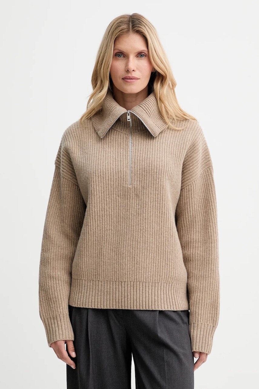 Vlnený sveter Filippa K béžová farba, s rolákom, 31654