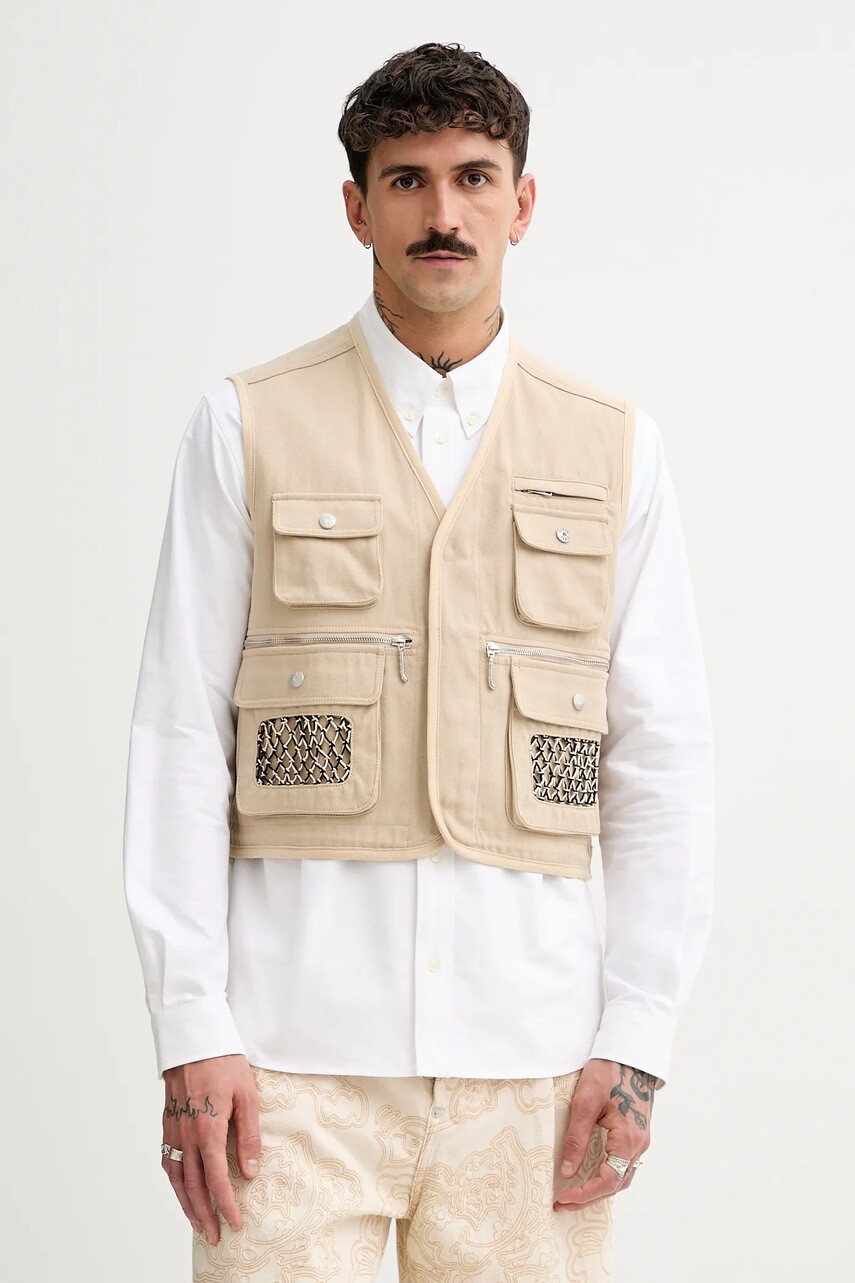 Bavlnená vesta bez rukávov Kenzo béžová farba, prechodná, FF55OU0099OT.11