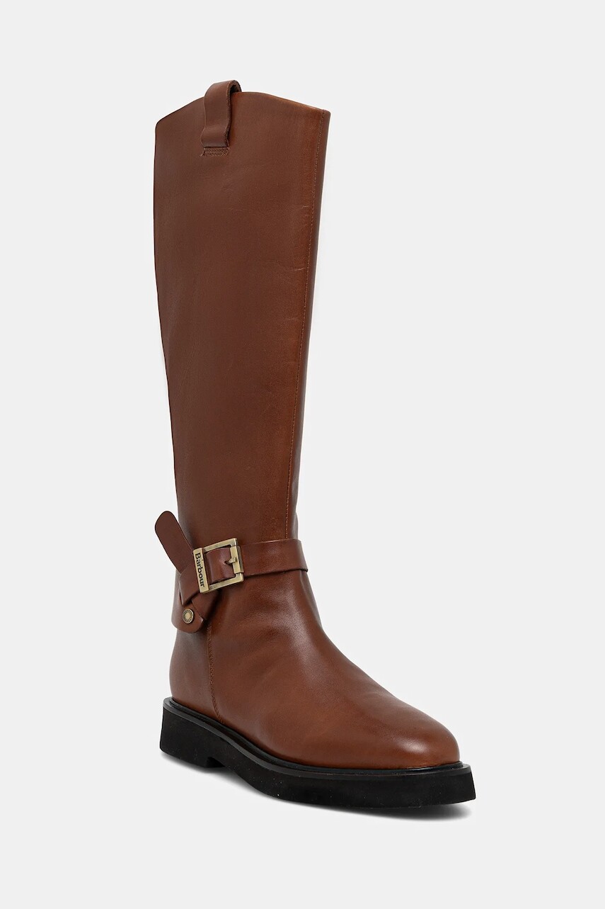 Kožené čižmy Barbour Theodora hnedá farba, na plochom podpätku, LFO0783BR39