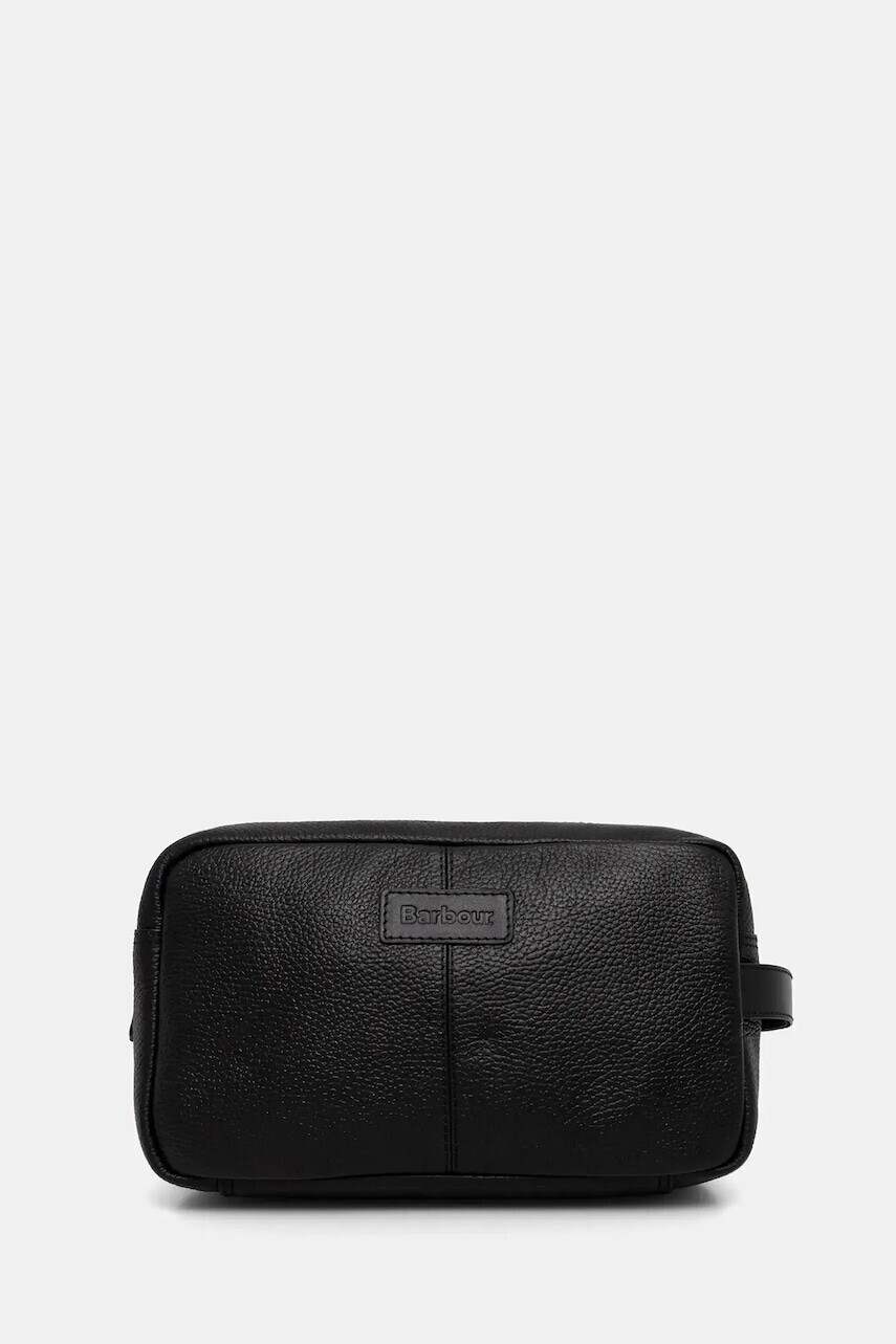 Kožená kozmetická taška Barbour čierna farba, MAC0422