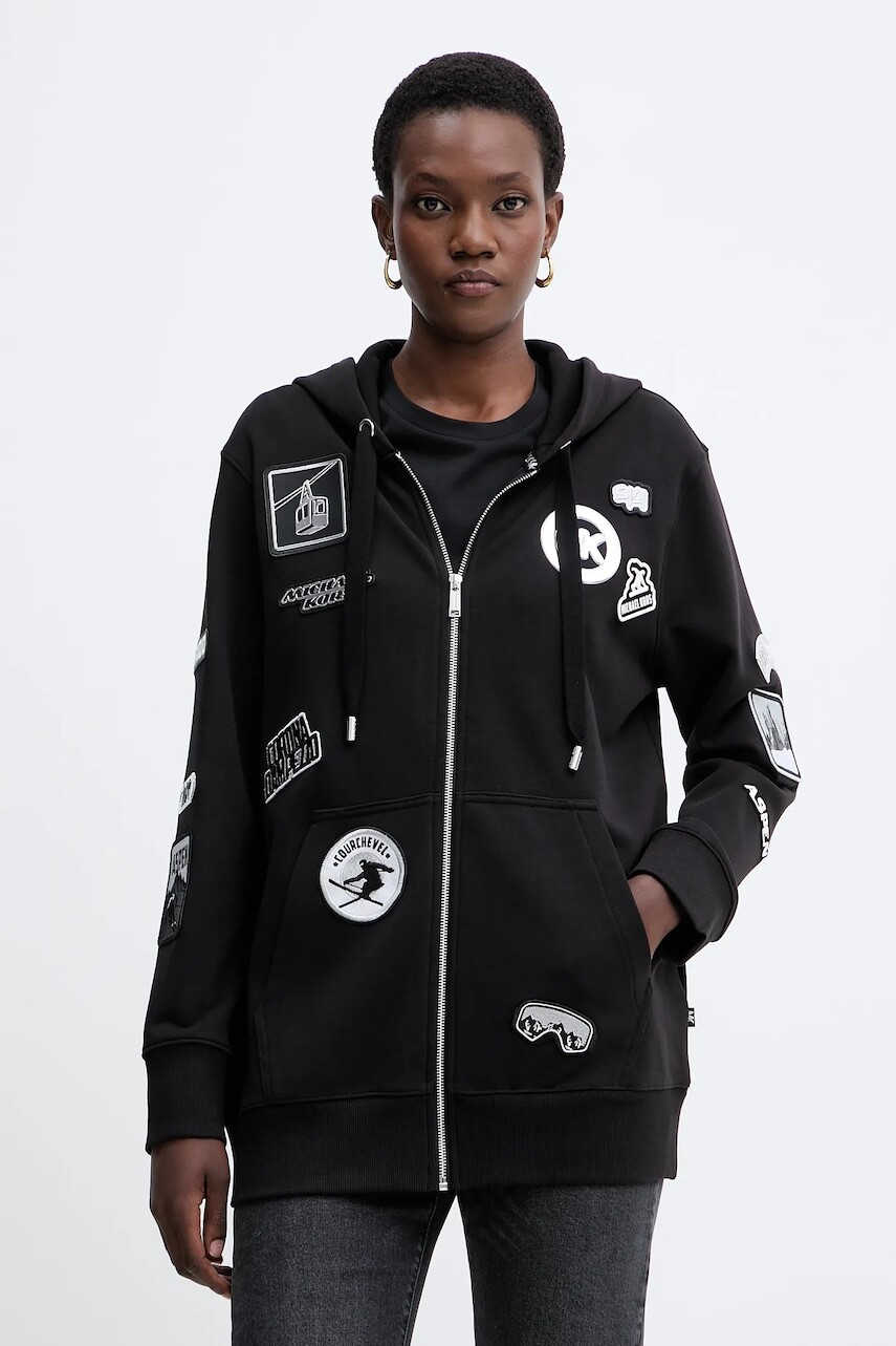 Bavlnená mikina MICHAEL Michael Kors čierna farba, s kapucňou, s nášivkou, MF551WQ4MY