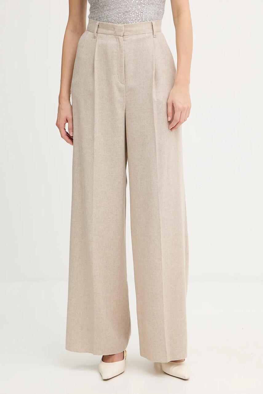 Nohavice s prímesou vlny Marella Emme by Marella béžová farba, široké, vysoký pás, 2525136102200