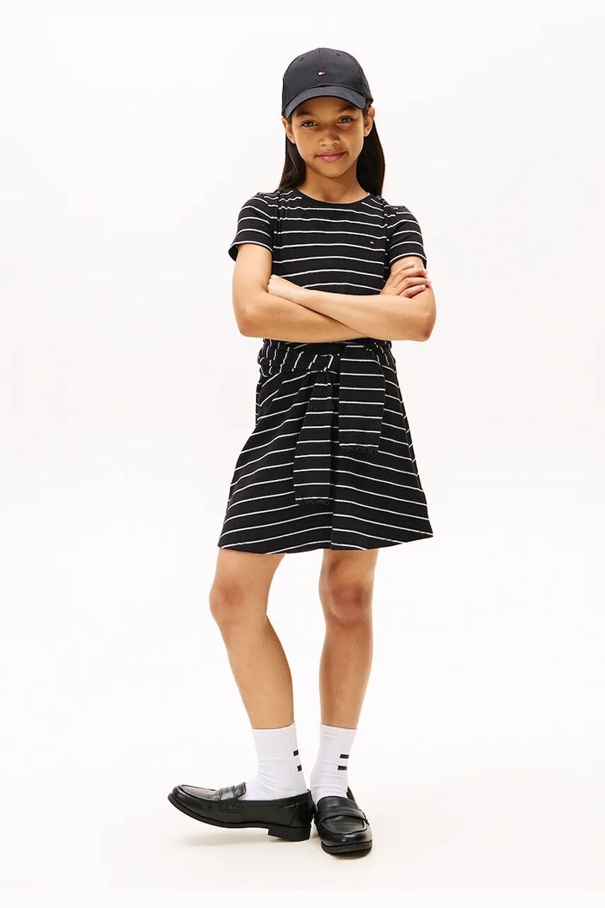 Detské bavlnené šaty Tommy Hilfiger čierna farba, mini, áčkový strih, KG0KG08792