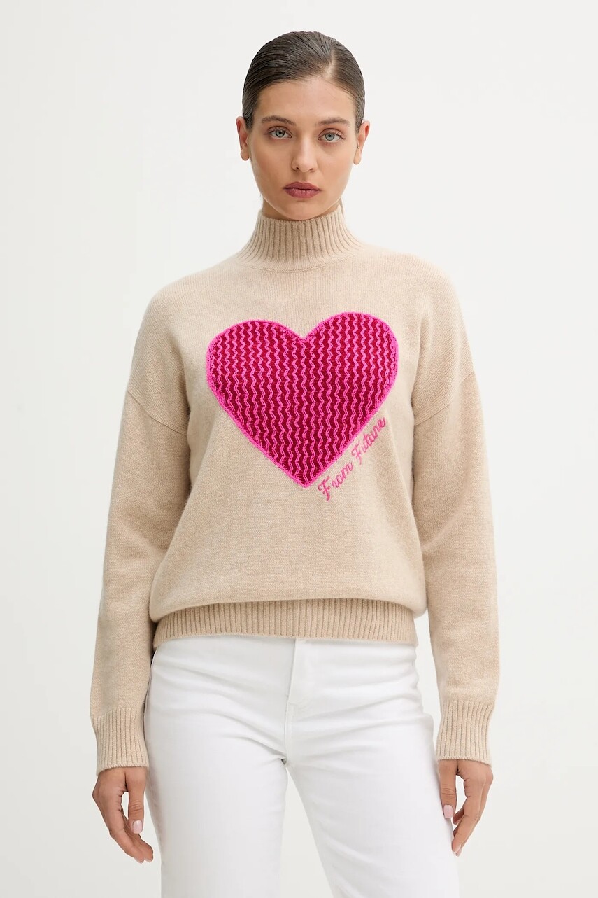 Kašmírový sveter FROM FUTURE béžová farba, s rolákom, WPM03254