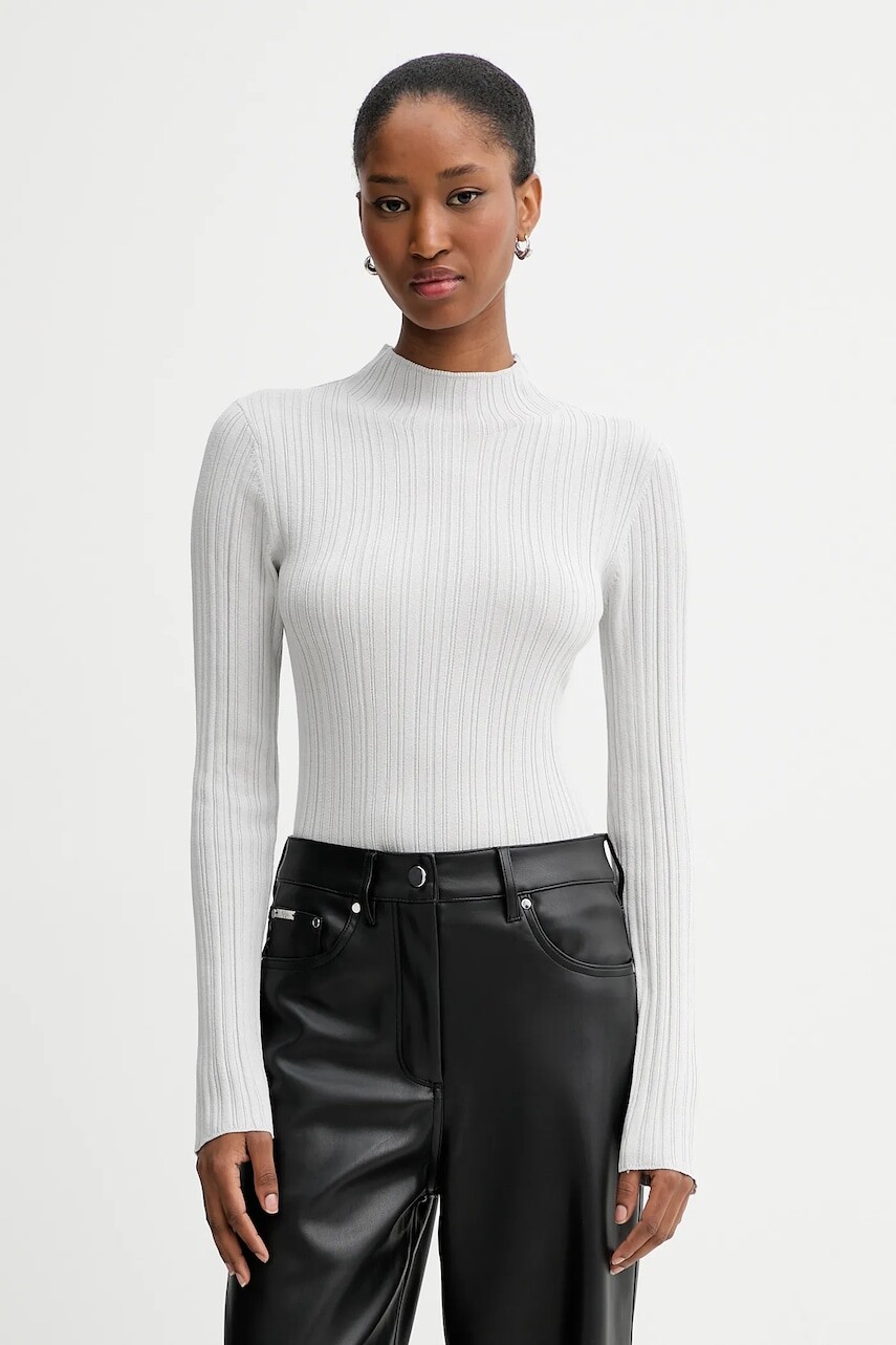 Sveter Calvin Klein Jeans šedá farba, ľahký, s polorolákom, LV044D348G