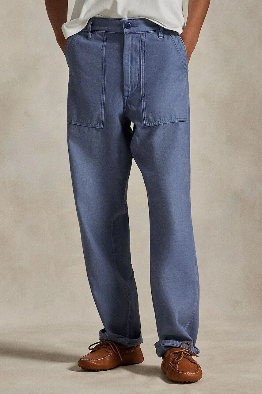 Bavlnené nohavice Polo Ralph Lauren modrá farba, rovný strih, stredne vysoký pás, 211978634