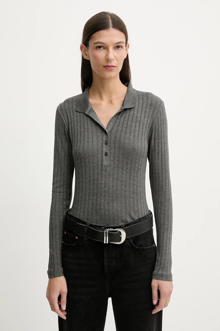 Tričko s dlhým rukávom Marc O'Polo šedá farba, 600207855019