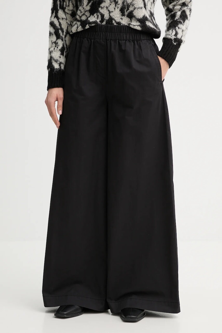 Bavlnené nohavice United Colors of Benetton čierna farba, široké, vysoký pás, 4PAXDF0A4