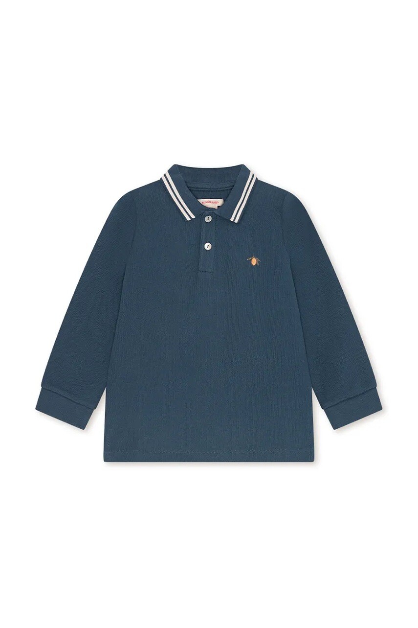 Detská bavlnená košeľa s dlhým rukávom Konges Sløjd FLORIAN LS POLO GOTS tmavomodrá farba, s nášivkou, KS104511