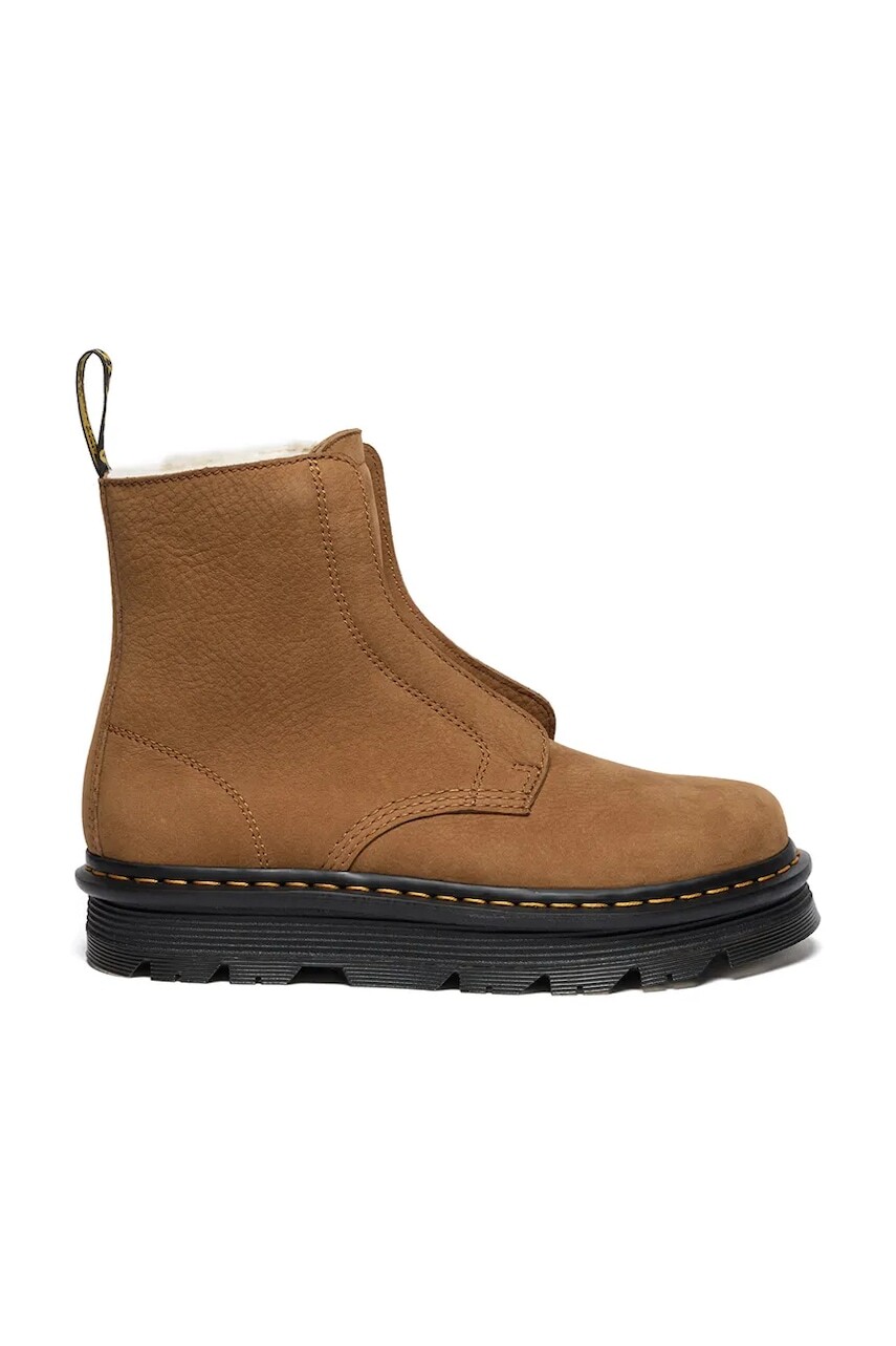 Nubuková členková obuv Dr. Martens ZebZag Lace Less Warm Lined béžová farba, na platforme, jemne zateplené, DM42019200