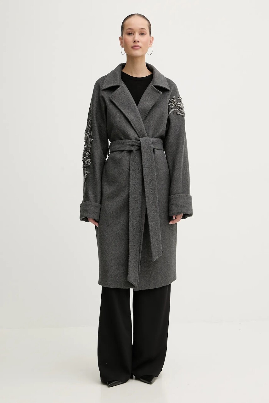 Kabát s prímesou vlny Blugirl Blumarine šedá farba, RF5241.T221A