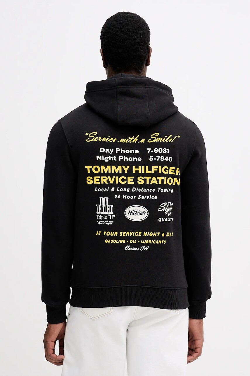 Bavlnená mikina Tommy Hilfiger čierna farba, s kapucňou, s potlačou, MW0MW41434