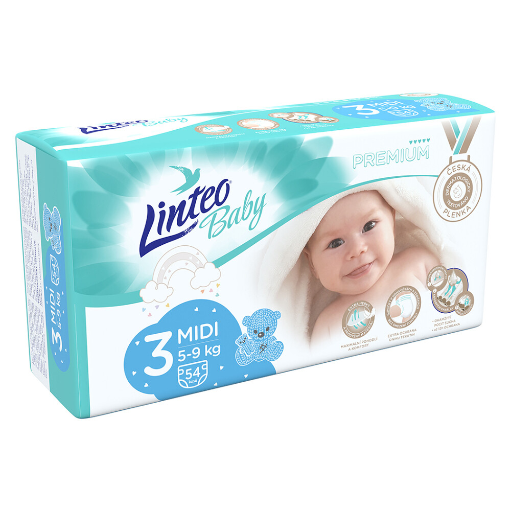 LINTEO Baby Premium Detské plienky MIDI 5-9 kg 54 ks