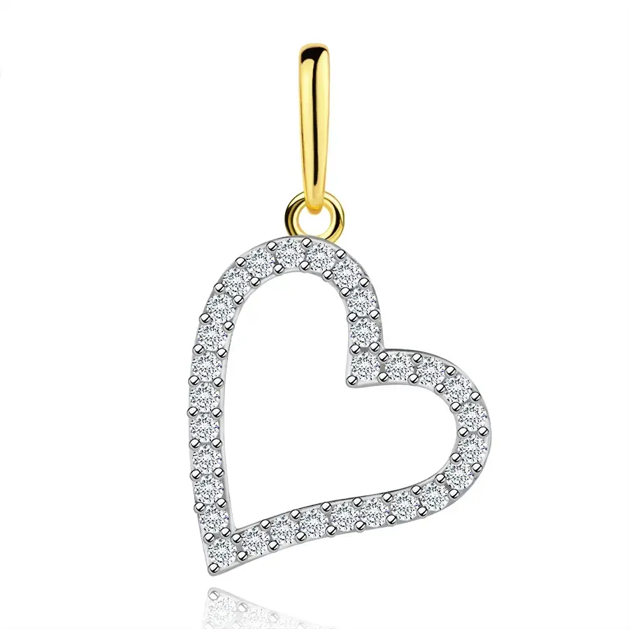 Zlatý prívesok 9K obrys srdca z kombinovaného zlata so zirkónmi