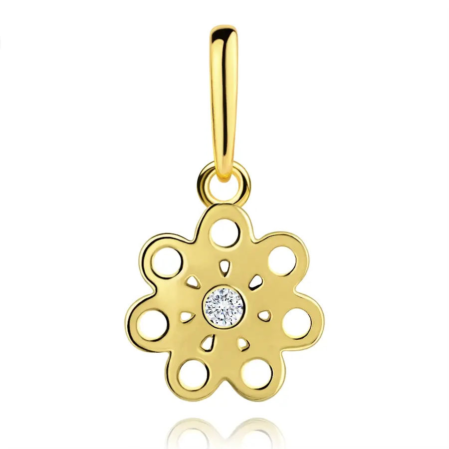 Zlatý prívesok 9K v tvare kvetu s čírym zirkónom a výrezmi