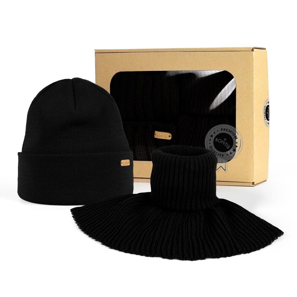 Bontis Darčekové balenie: pánska čiapka s lemom a nákrčník - Čierna