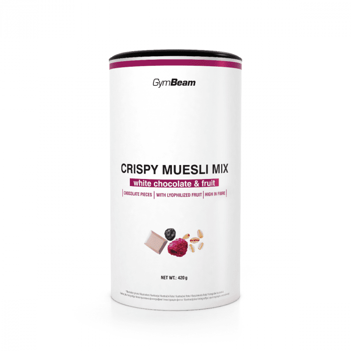GymBeam Crispy Muesli Mix 420 g biela čokoláda ovocie