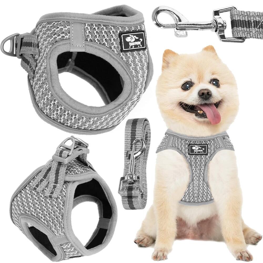 Beztlakový postroj pre psov, mačky L do 14-20 kg + vodítko 150 cm šedé